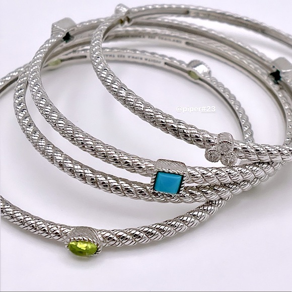 EUC Judith Ripka Sterling Silver Multi-gemstone & Diamonique Bangle Bracelet Set - Picture 4 of 9